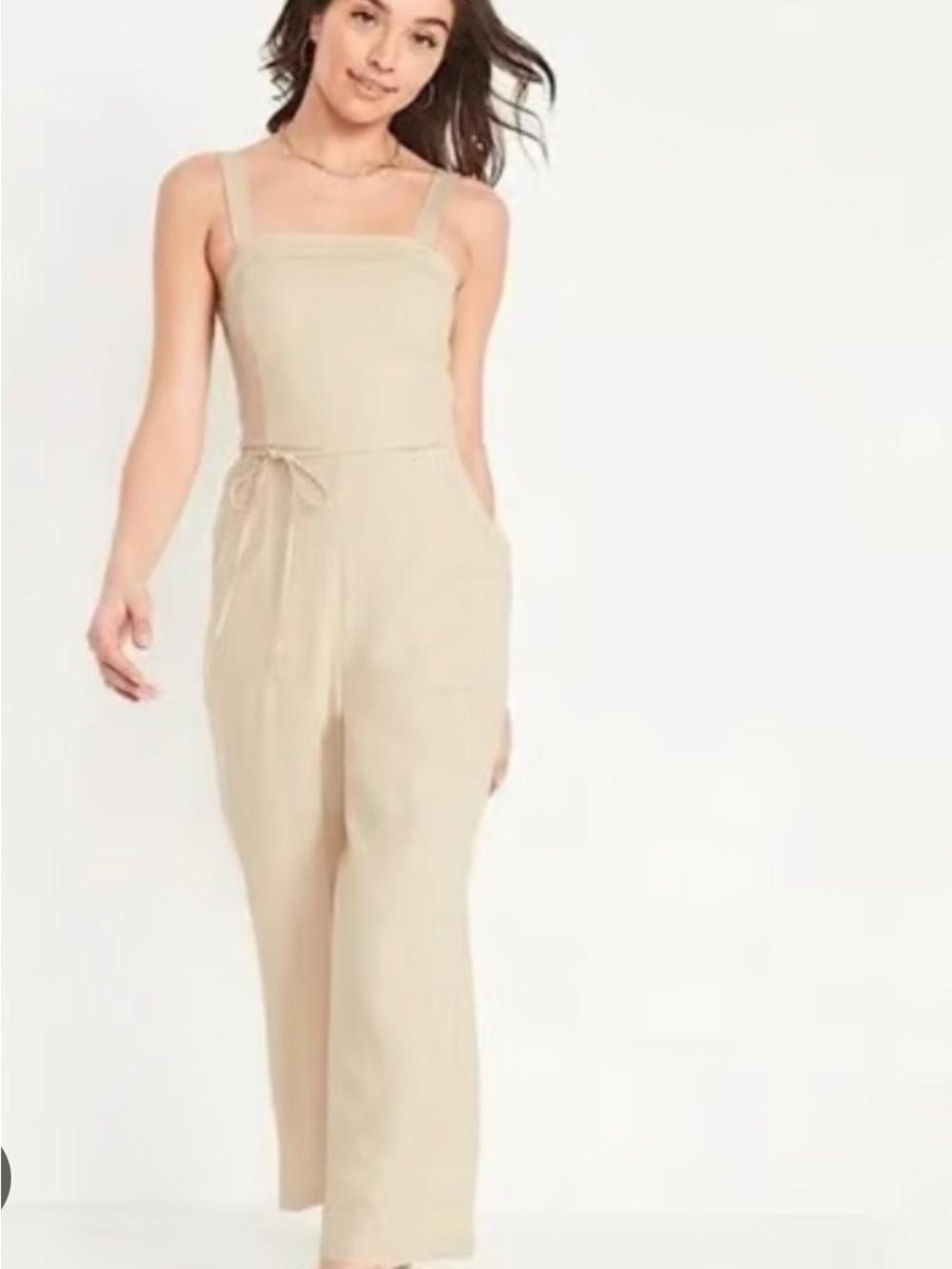 Old Navy Sleeveless Linen Blend Tie Belt Wide Leg Jumpsuit Size Medium